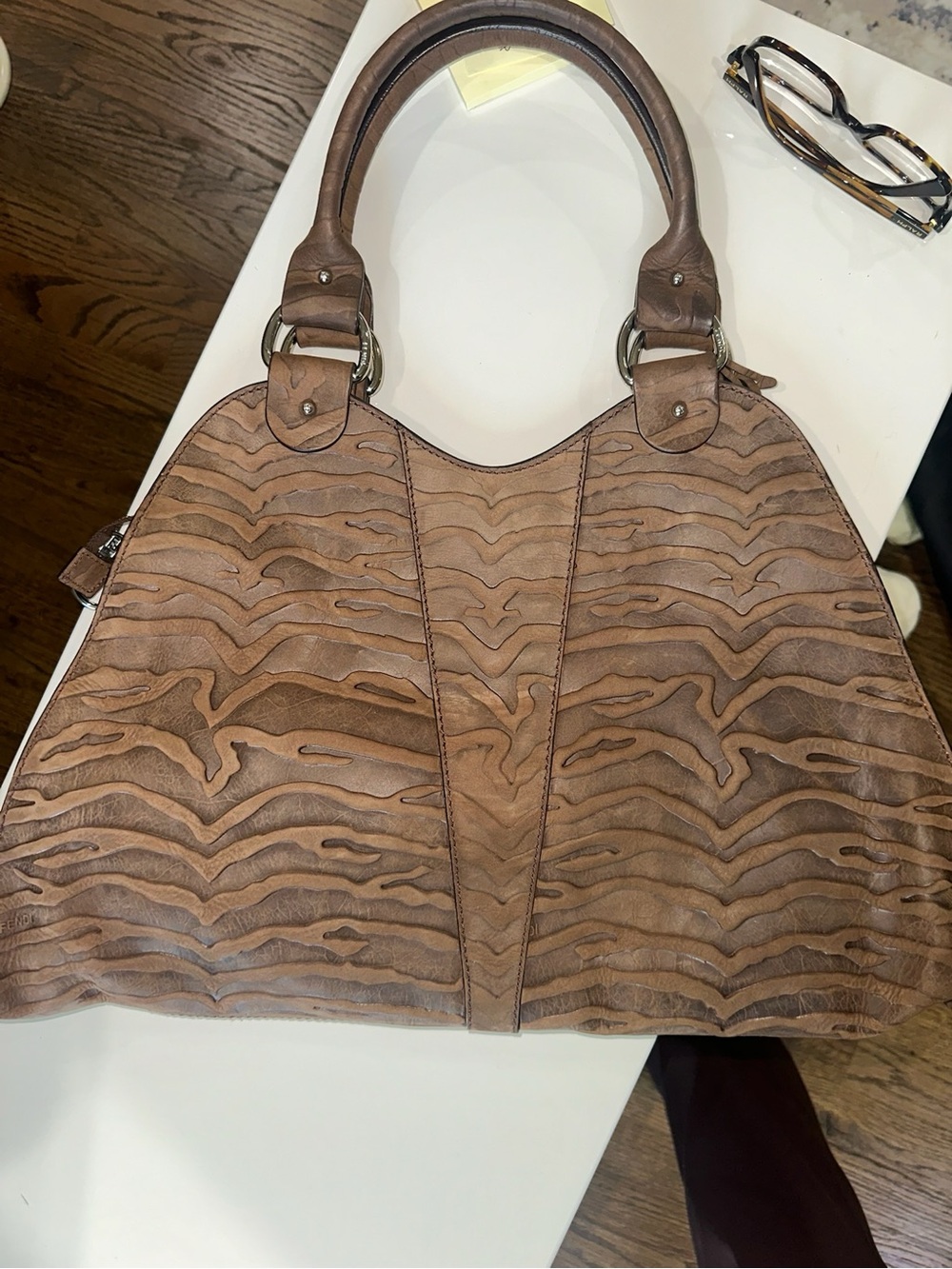 Fendi Brown Textured Leather Shoulder Bag